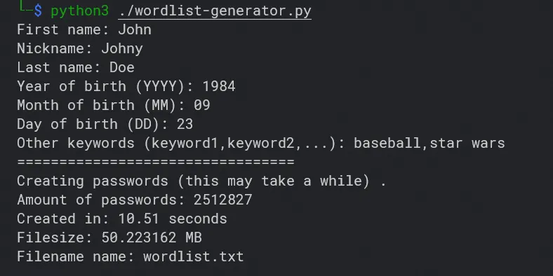Wordlist generator